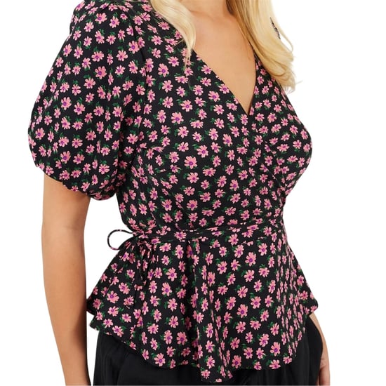 Brave Soul Dames/Dames V Hals Pofmouw Wikkel Top (Zwart/roze) - Image 1