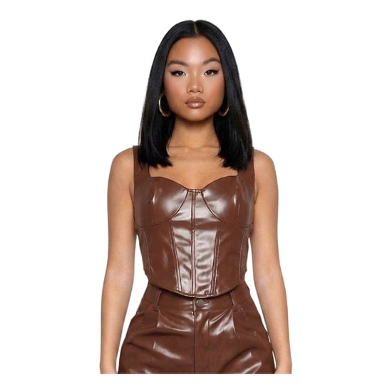 Missy Empire Dames/Dames PU Korset Top (Bruin) - Image 2