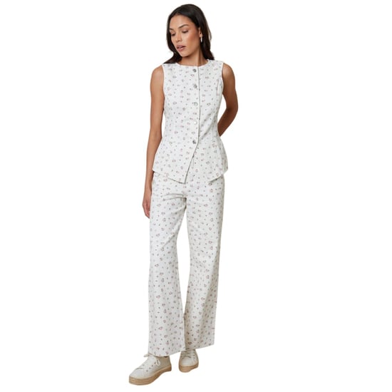 Threadbare Dames/Dames gebloemd patroon mouwloze vest top (Witte afdrukken) - Image 1