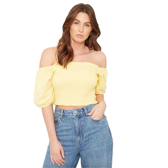 Be You Dames/Dames Off Shoulder Regular Puff Sleeve Crop Top (Citroen) - Image 2