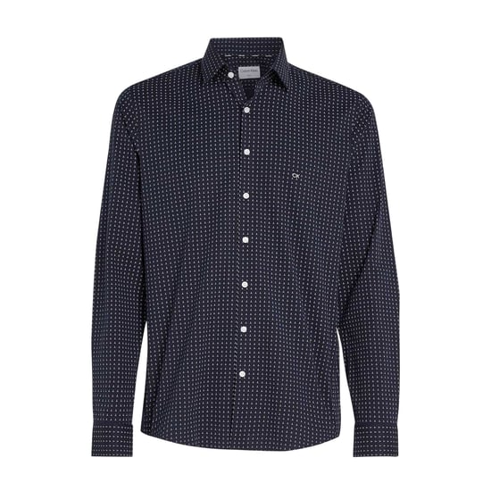 Calvin Klein Heren Microprint Poplin Slim Fit Langarmshirt (Blauw) - Image 1