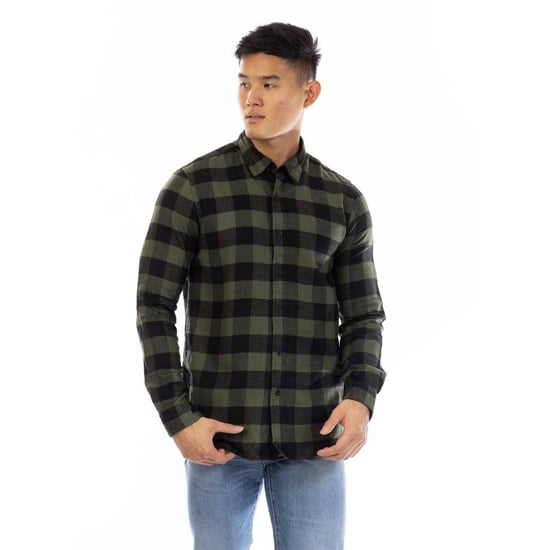 Peter Werth Heren Brodie Geruite Kraag Langsleeve Shirt (Groen/Zwart) - Image 1