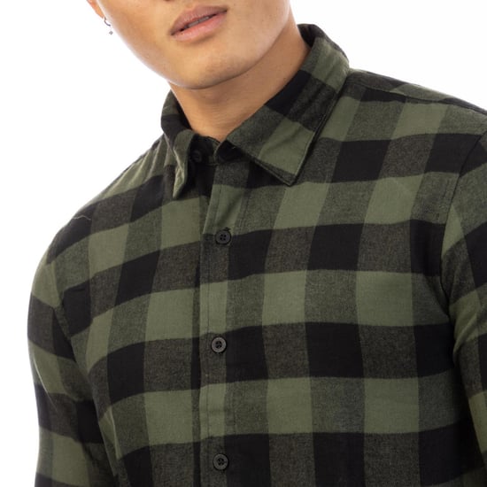 Peter Werth Heren Brodie Geruite Kraag Langsleeve Shirt (Groen/Zwart) - Image 3