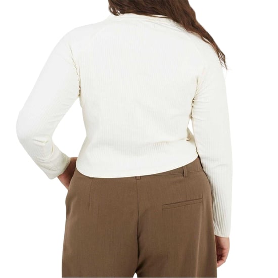 Brave Soul Dames Rippend V-Hals Plus Lange Mouwen Crop Top (Crème) - Image 2