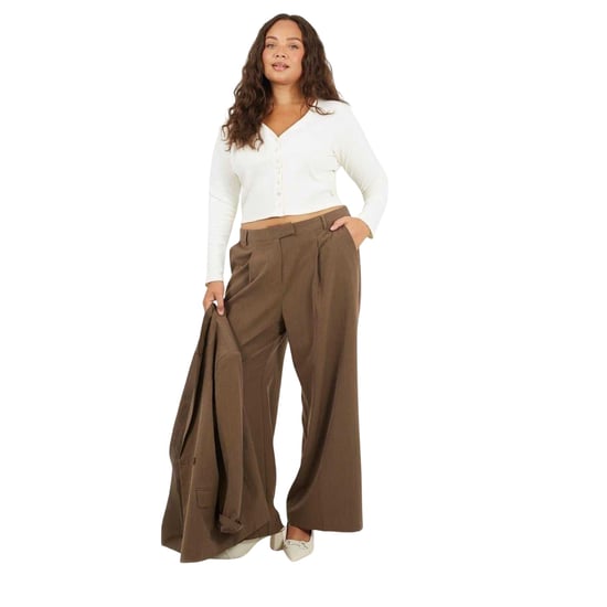Brave Soul Dames Rippend V-Hals Plus Lange Mouwen Crop Top (Crème) - Image 4