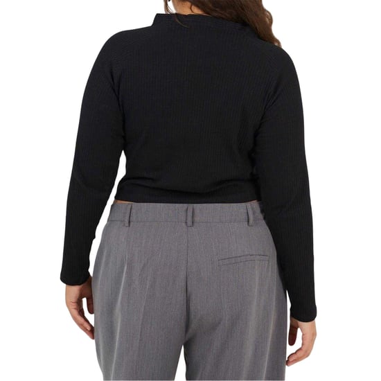 Brave Soul Vrouwen Ribbel V-Hals Plus Lange Mouwen Crop Top (Zwart) - Image 2