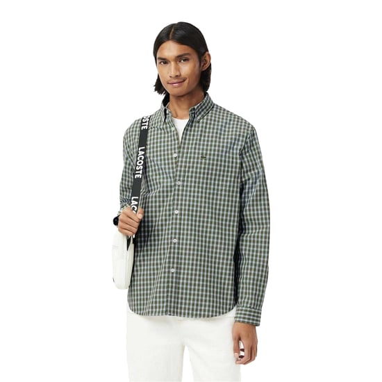 Lacoste Heren geruit Popeline Regular Overhemd (Khaki) - Image 1