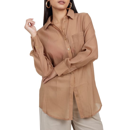 Brave Soul Dames/Dames overhemd met kraag en lange mouwen (Beige) - Image 2