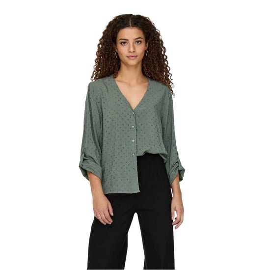 Only Dames-shirt met lange mouwen, V-hals en stippenpatroon (Grijs) - Image 1