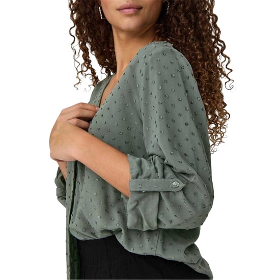 Only Dames-shirt met lange mouwen, V-hals en stippenpatroon (Grijs) - Image 3