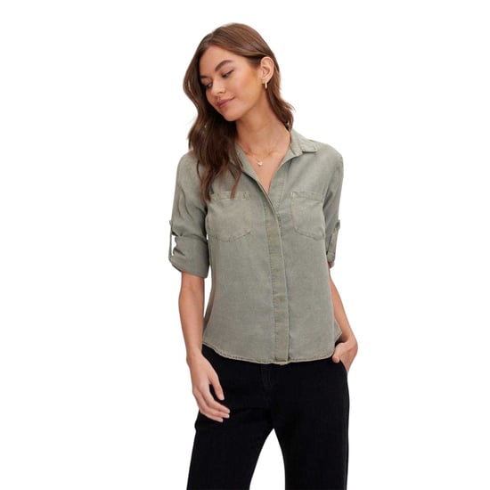 Bella Dahl Dames-shirt met split aan de achterkant, relaxte pasvorm en 3/4-mouwen (Leger Groen) - Image 1