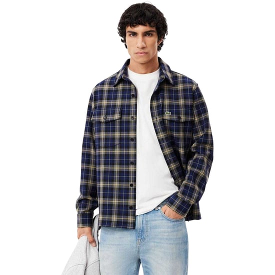 Lacoste Mens Checked Embroidered Overshirt (Navy) - Image 4