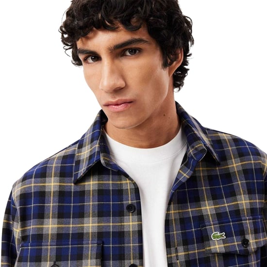 Lacoste Mens Checked Embroidered Overshirt (Navy) - Image 5