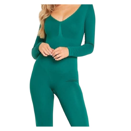 Missy Empire Damesjumpsuit met diep decolleté, strakke pasvorm en lange mouwen (Groen) - Image 2