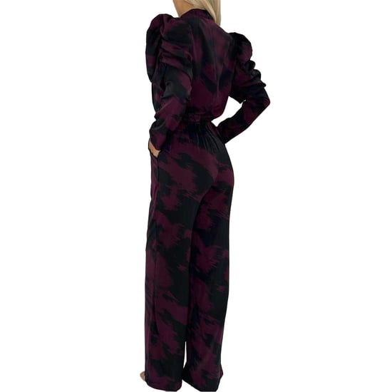 AX Paris Womens/Ladies Abstract Polyester Wide Leg Puff Sleeve Jumpsuit (Wine) - Image 3