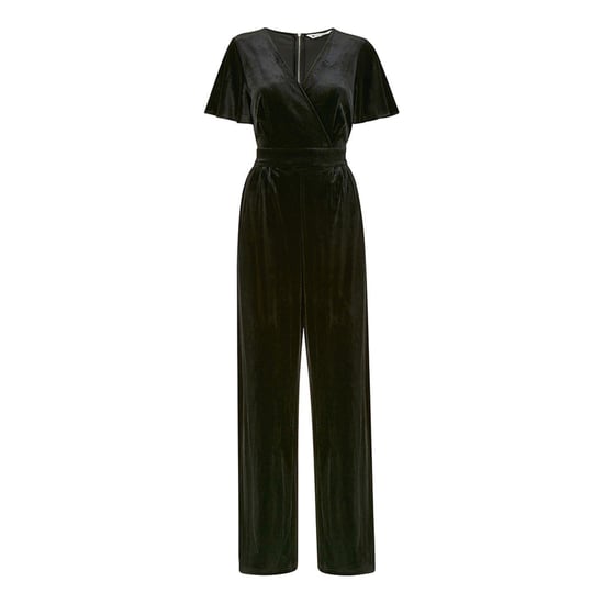 Yumi Jumpsuit voor dames met overslag, van fluweel, V-hals en engelenmouwen (Zwart) - Image 1