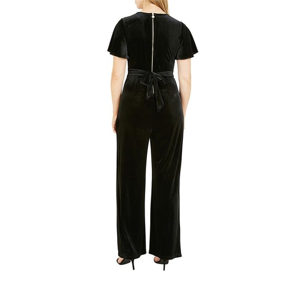 Yumi Jumpsuit voor dames met overslag, van fluweel, V-hals en engelenmouwen (Zwart) - Image 2