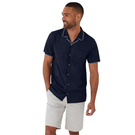 Threadbare Mannen Burnley Korte Mouwen Shirt (Navy) - Image 2