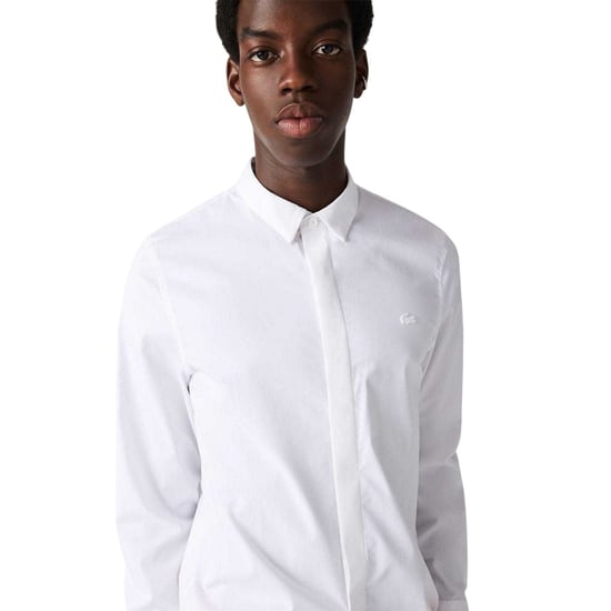 Lacoste Heren Poplin Slim overhemd met verborgen sluiting (Wit) - Image 3