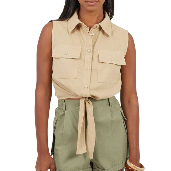 Brave Soul Mouwloze crop-top met geknoopte zoom voor dames (Zand) - Image 1