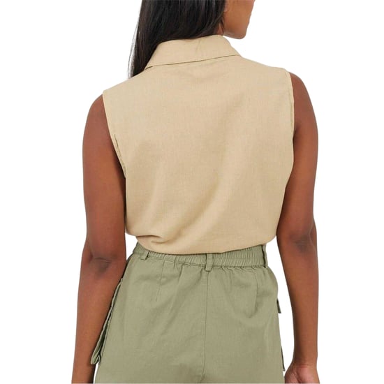 Brave Soul Mouwloze crop-top met geknoopte zoom voor dames (Zand) - Image 2