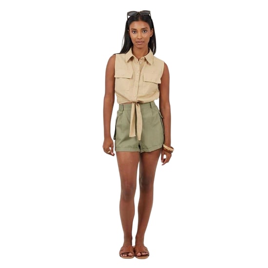 Brave Soul Mouwloze crop-top met geknoopte zoom voor dames (Zand) - Image 3