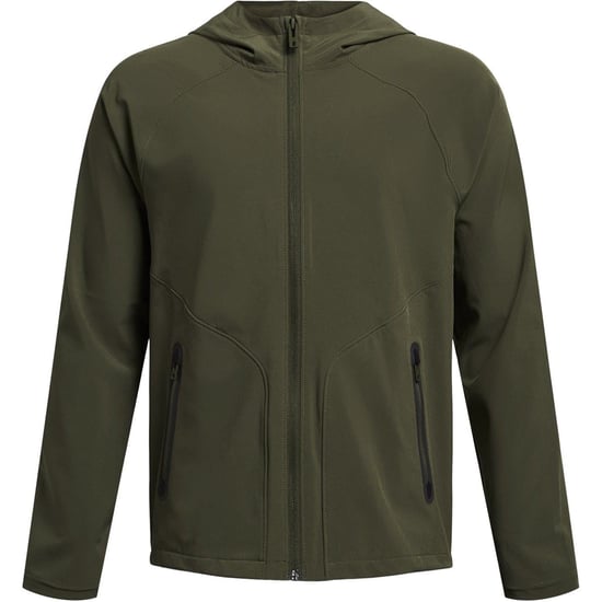 Boys Under Armour Solid Patterned Hooded Full Zipper Fleece Jacket in Green - Image 1