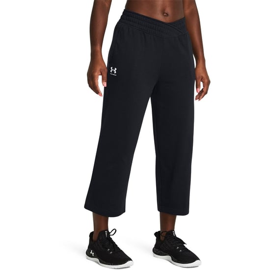 Women's Under Armour Armour Ua Rival Terry Crop Wide Leg Tracksuit Bottom in Black - Image 3