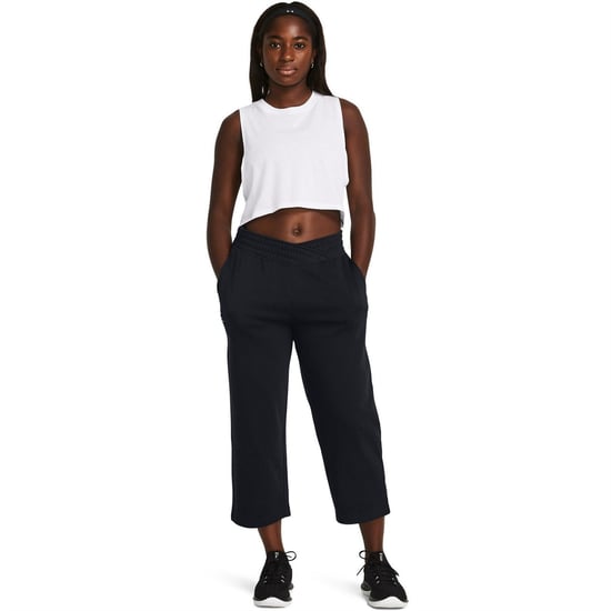Women's Under Armour Armour Ua Rival Terry Crop Wide Leg Tracksuit Bottom in Black - Image 6