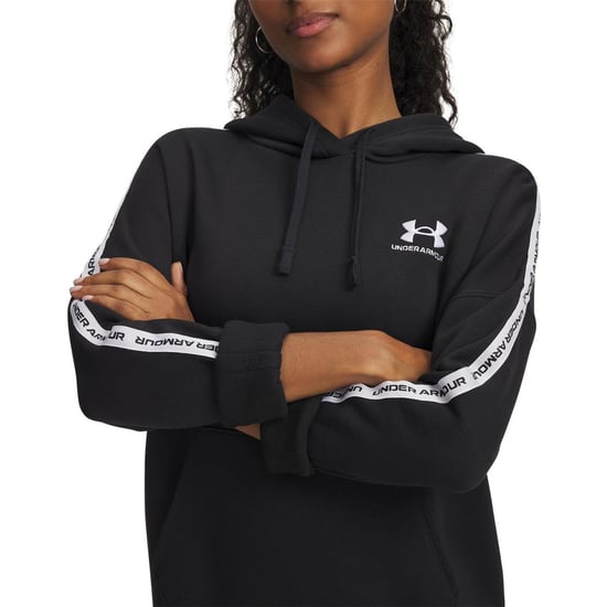 Women's Under Armour Icon Fleece Taped Hoody in Black - Image 3