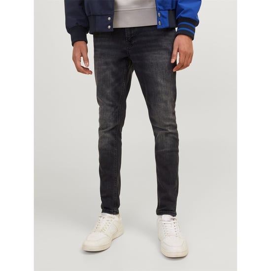 Boys Jack and Jones Five Pocket Skinny Jeans in Black Denim - Image 1