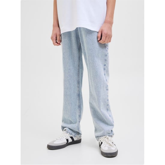 Boys Jack and Jones Chris Wide Leg Relaxed Fit Jeans in Blue Denim - Image 1