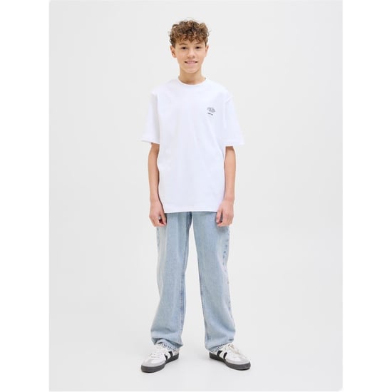 Boys Jack and Jones Chris Wide Leg Relaxed Fit Jeans in Blue Denim - Image 4