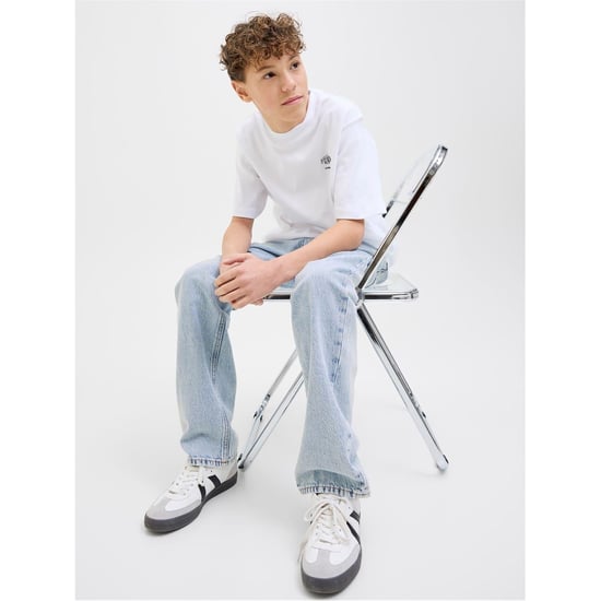 Boys Jack and Jones Chris Wide Leg Relaxed Fit Jeans in Blue Denim - Image 5