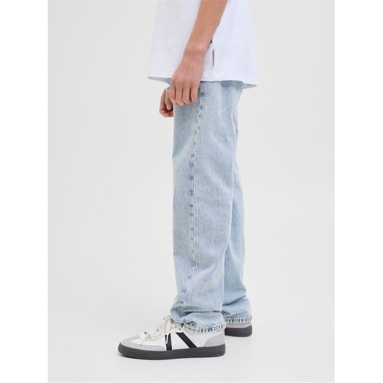 Boys Jack and Jones Chris Wide Leg Relaxed Fit Jeans in Blue Denim - Image 6