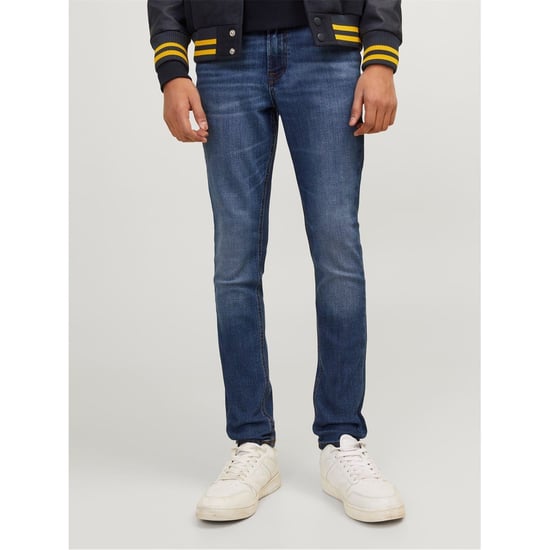 Boys Jack and Jones Five Pocket Skinny Jeans in Blue Denim - Image 1