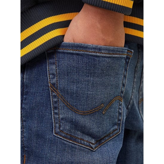 Boys Jack and Jones Five Pocket Skinny Jeans in Blue Denim - Image 5