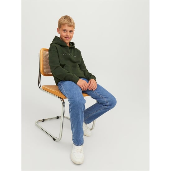 Boys Jack and Jones Five Pocket Design Regular Fit Jeans in Blue Denim - Image 5