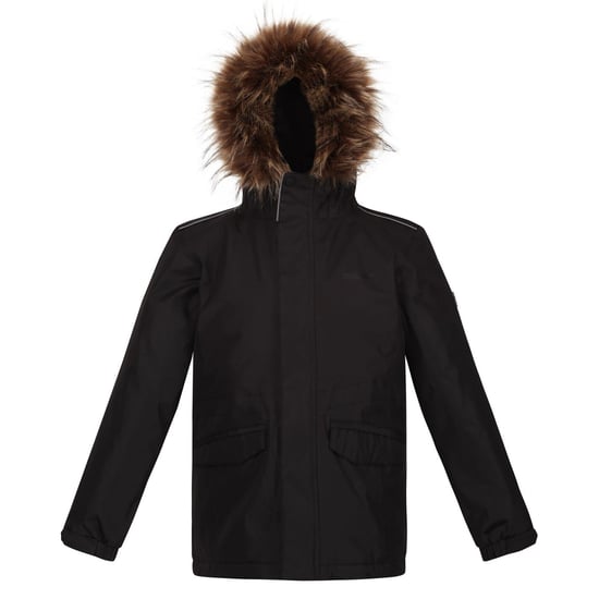Boys Regatta Tynley Solid Patterned Hooded Parka Jacket in Dark Khaki - Image 1