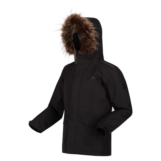 Boys Regatta Tynley Solid Patterned Hooded Parka Jacket in Dark Khaki - Image 3