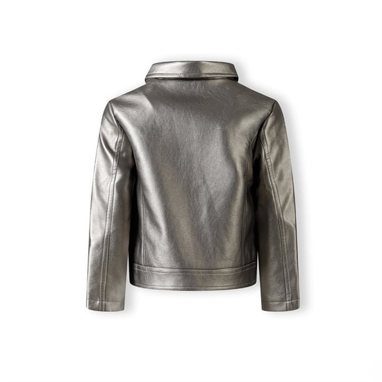 Girls Minoti Solid Patterned Asymmetric Zipper Lapel Collared Bike Jacket in Silver - Image 3