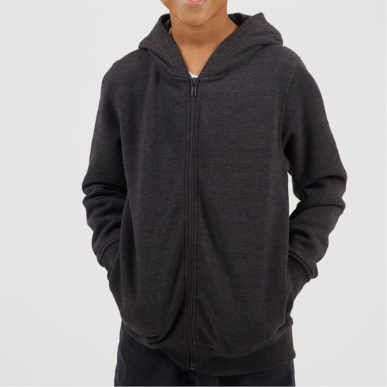 Boys Brave Soul Solid Patterned Hooded Ribbed Cuff Sweat Jacket with Zipped Pocket in Dark Charcoal - Image 1