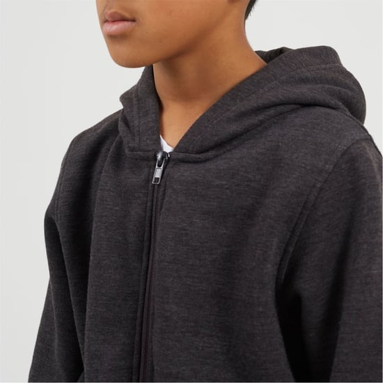 Boys Brave Soul Solid Patterned Hooded Ribbed Cuff Sweat Jacket with Zipped Pocket in Dark Charcoal - Image 3