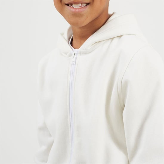 Boys Brave Soul Solid Patterned Hooded Ribbed Cuff Sweat Jacket with Zipped Pocket in Off White - Image 3