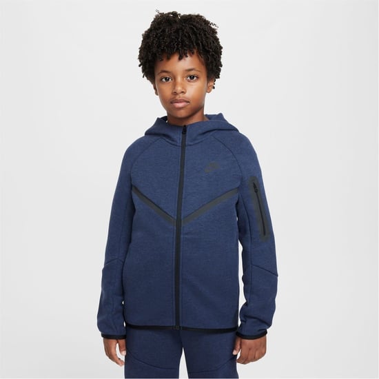 Boys Nike Tech Fleece Full Zip Hoodie Juniors in Obsidian Heathr - Image 1