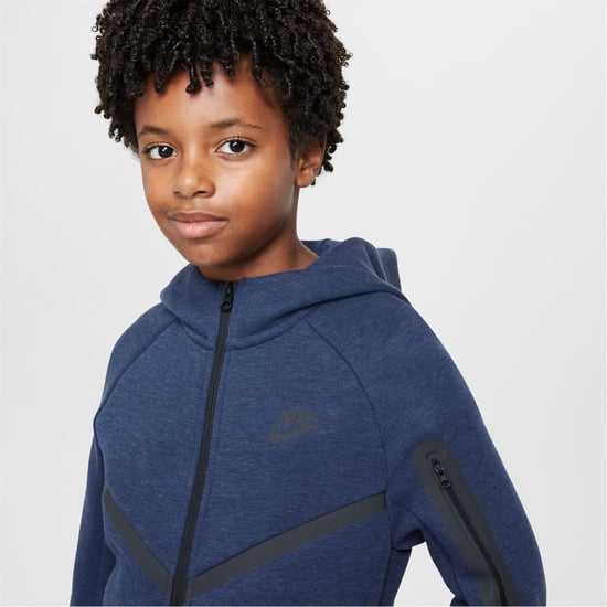 Boys Nike Tech Fleece Full Zip Hoodie Juniors in Obsidian Heathr - Image 3