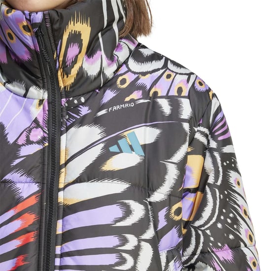 Women's adidas Farm Butterfly Patterned Drawstring Puffer Coat in Black - Image 4