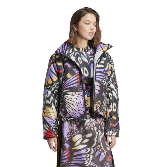 Women's adidas Farm Butterfly Patterned Drawstring Puffer Coat in Black - Image 5