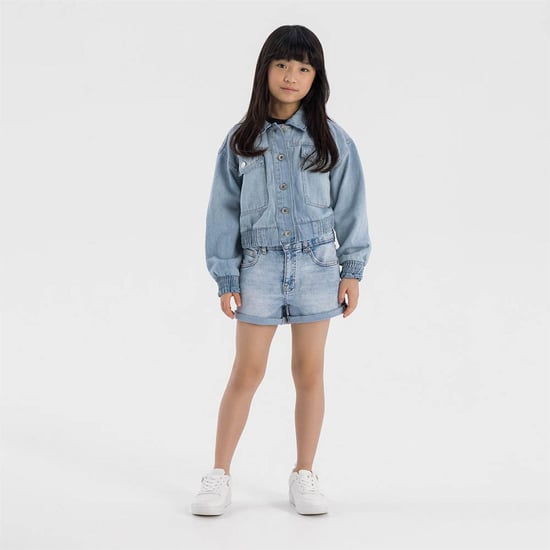 Girls Minoti Cropped Soft Denim Bomber Jacket Light Blue in LightBlue Denim - Image 2