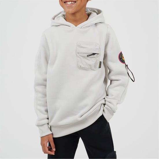 Boys Brave Soul Hooded Neck Long Sleeve Sweatshirt with Pockets in Light Grey - Image 1